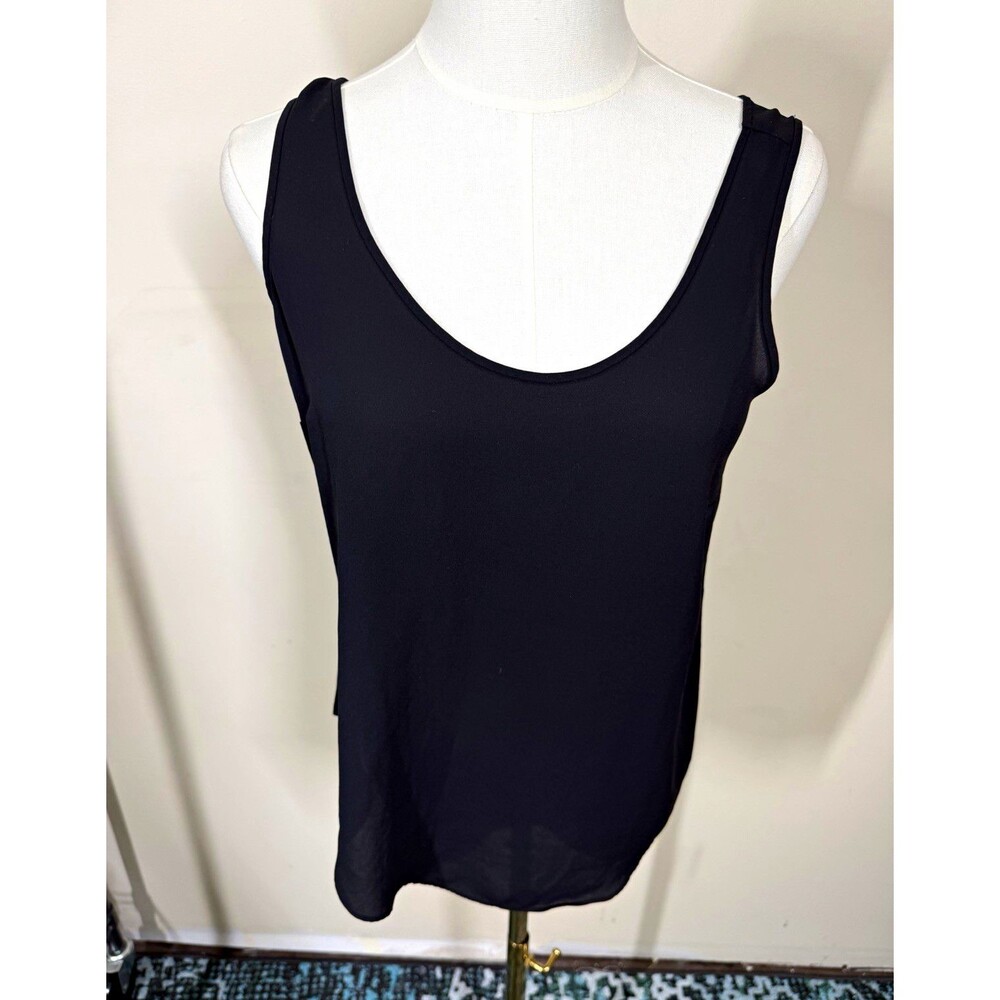 J.CREW Womens Tank Top 0 Black Solid Scoop Neck Sleeveless Wide Strap 375